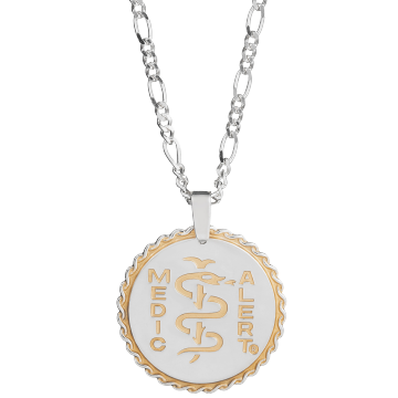 QR Code Figaro Elite Medical ID Necklace Sterling Silver, Silver Gold, large image number 1